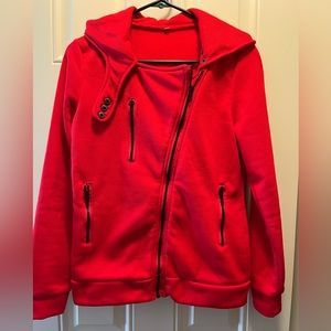 Modern Red & Black Fleece hoodie with zipper pockets
